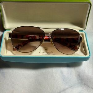 Kate Spade Tortoise and Gold Aviator Sunglasses with original case.